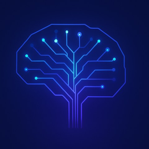 Brain rendered as circuit traces, representing generative AI